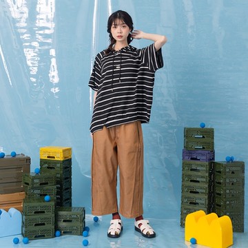 【MOSS CLUB】立體抓摺兔子體操刺繡氣球長褲 綠 咖