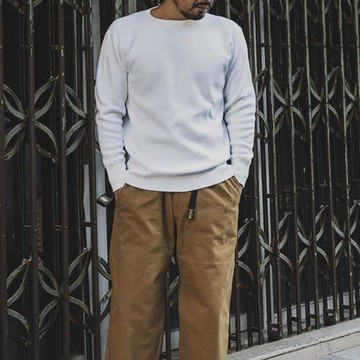 美式復古NON STOCK男士秋冬保暖打底衫 400g重磅棉華夫格長袖T恤