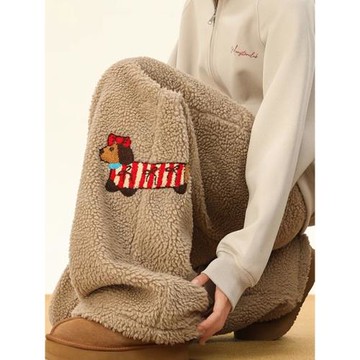 胖子品牌正品冬季新款休閑褲時尚羊羔絨加厚保暖衛褲百搭寬松長褲