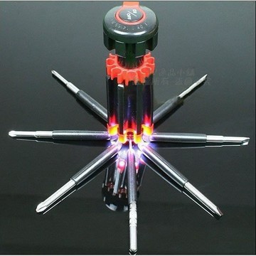 【逸品汽車百貨】多功能 8合1 帶6顆LED手電筒 螺絲起子組 手電筒 (無附電池)