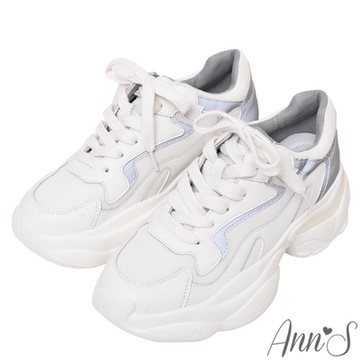 Ann’S-潮流銀灰拼接全真皮輕量老爹鞋6cm