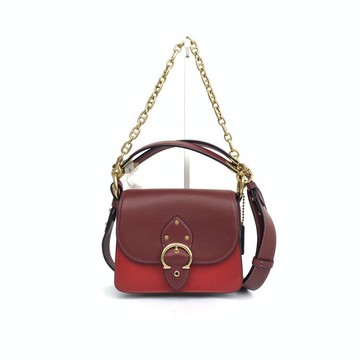 coach紅色拼接皮革老花鍊條肩揹包