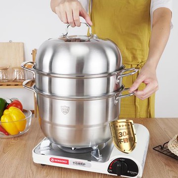 304不銹鋼蒸鍋三層3二層加厚復底蒸籠家用廚房鍋具電磁爐燃氣灶大