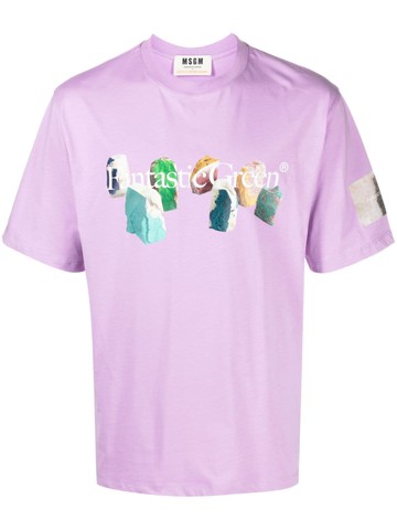 MSGM - slogan-print organic-cotton T-shirt - unisex - Organic Cotton - XXL - Purple