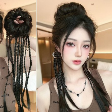 ⚡️好物優選⚡️假髮辮子女龍鬚丸子頭花苞頭拳擊辮多股編髮麻花辮辣妹高顱頂馬尾