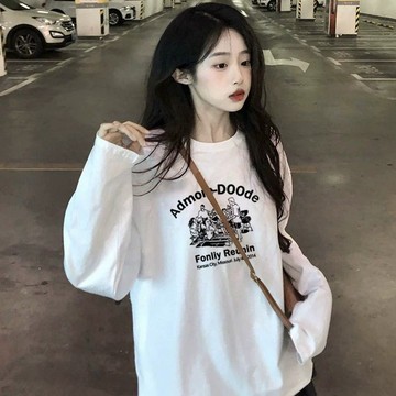 爆款 長袖t卹 秋冬季 新款 寬鬆 休閒 字母印花 男女打底衫上衣