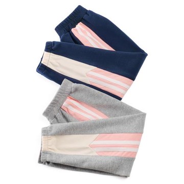 薄絨女寶條紋灰色束腳運動休閑褲