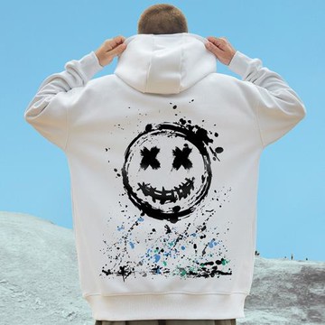 小惡魔笑臉加肥加大衛衣男連帽鬼臉加絨潮牌情侶套頭胖子秋冬款潮