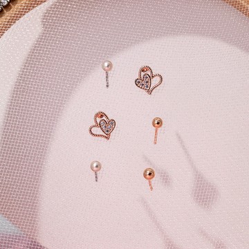 俏皮愛心鑽六件組耳環-A60174