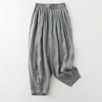 文藝大碼雙層內襯爆款休閑褲女夏天松緊腰顯瘦寬松百搭棉麻哈倫褲