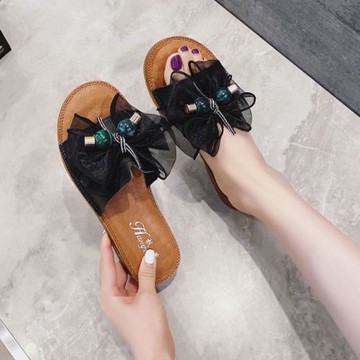 涼拖鞋女外穿2025夏季新款韓版時尚百搭蝴蝶結防滑牛筋底真皮拖鞋