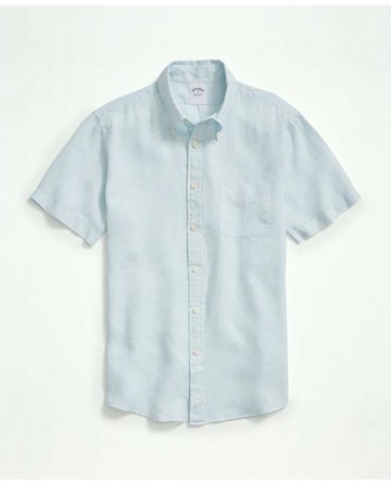Brooks Brothers Men's Irish Linen Short-Sleeve Sport Shirt | Aqua | Size XL