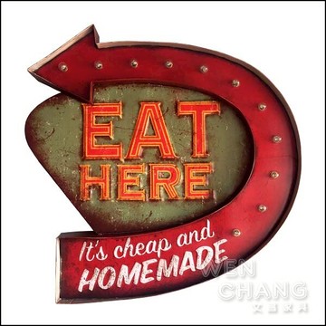 復古鄉村 美式工業 食物在這箭頭LED壁掛 Z038