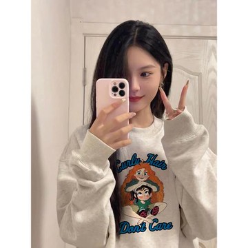 純棉國潮牌美式港味chic圓領衛衣女2025新款早秋慵懶oversize上衣