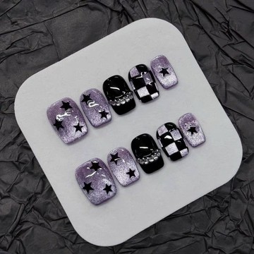 💥Hannah💥爆炸新款純手工穿戴短款紫色星星貼片貓眼高級可拆卸甜酷辣妹顯白美甲韓式仙女穿戴甲
