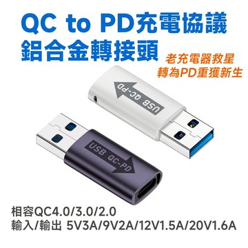 充電器救星 QC to PD USB A公C母 鋁合金轉接頭 帶指示燈