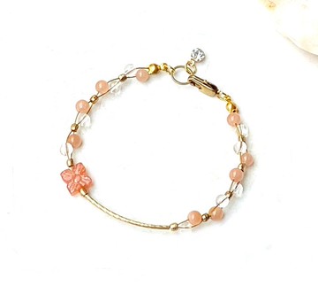 橙月光太陽石 白水晶  金太陽四葉草黃銅手鍊 客製化 旺姻緣人緣