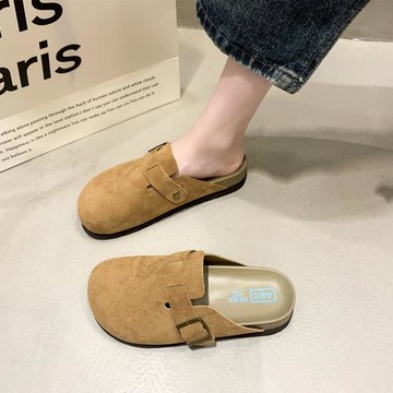 專柜款真皮勃肯鞋女2025春秋新款懶人外穿釣魚軟木底博肯包頭拖鞋
