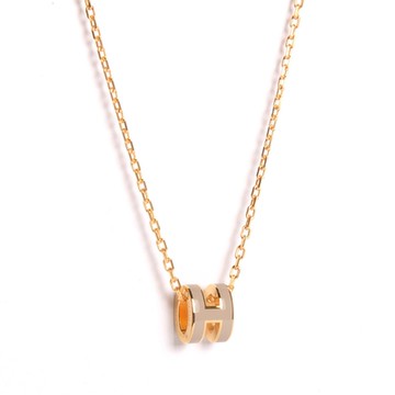 HERMES Mini Pop H 經典迷你LOGO項鍊鎖骨鍊-奶茶色/金色