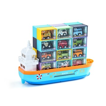 KIDMI小汽車 小貨櫃輪船組-合金迴力車24入(贈收納輪船/附貨櫃收藏盒)