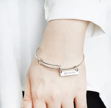 【客製】單圈伸縮不鏽鋼手鐲 / 銀色 / 可刻字