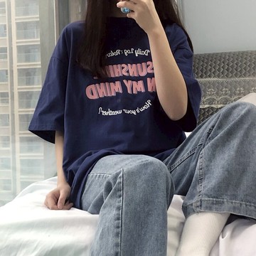 2022新款夏裝韓版ulzzang純棉短袖寬松字母百搭T恤上衣潮鹽系少女