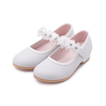 MIFFY 亮鑽花朵魔鬼氈公主鞋 白 中大童鞋