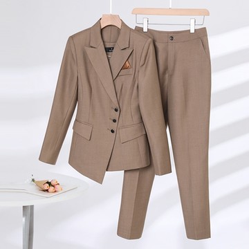 [米蘭精品] 西裝套裝兩件套-修身純色外套長褲女西服4色74ct11