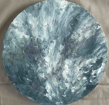 原畫・油畫《雲間陽光》畫作・直徑 30cm・藝術品・圓形畫布