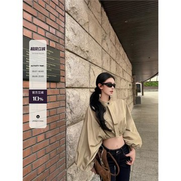 JAYKY YANG【塞納漫步】zim同款抽繩立領襯衫燈籠袖抽褶短外套秋