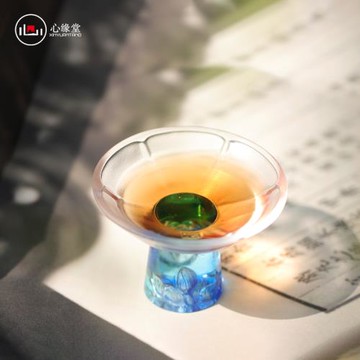 心緣堂琉璃杯【六瓣綻蓮高足杯】主人杯品茗杯茶杯茶具茶器禮品
