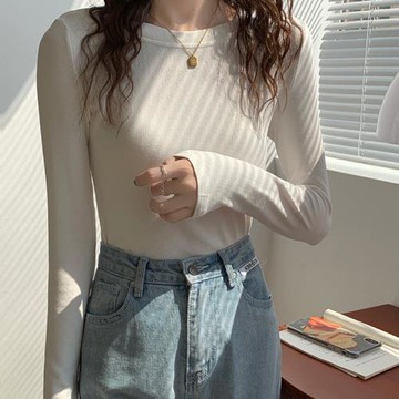 基礎款白色長袖T恤韓版圓領修身體恤上衣ins內搭疊穿打底衫女秋冬