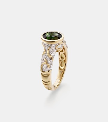 Marina B Ondine 18kt yellow gold ring with diamonds and green tourmaline