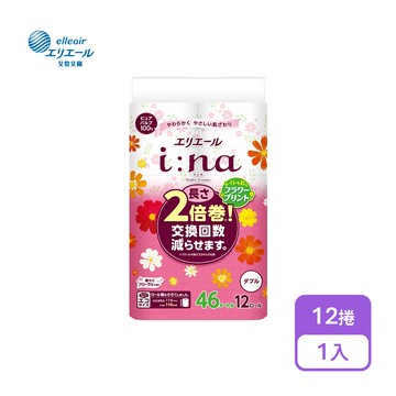 【日本大王】 i:na2倍卷印花捲筒衛生紙12捲入_雙層46M(花香)