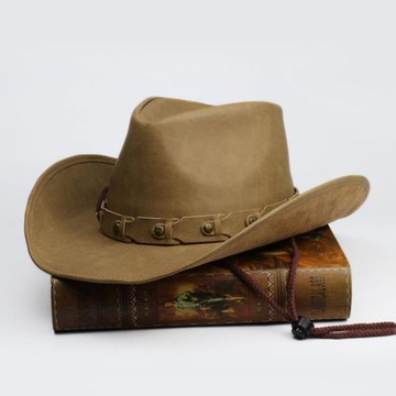 復古做舊皮革男女卡其皮帶戶外遮陽防曬大檐騎馬美國西部牛仔帽子