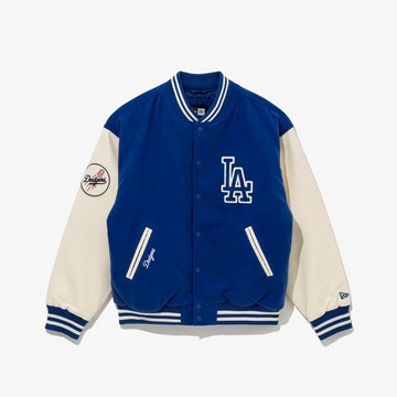 NEW ERA 男女 韓版外套 AP MLB Patched Varsity JK53 洛杉磯道奇 亮藍 NE14742027