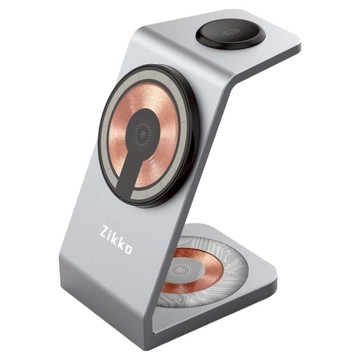 Zikko 即刻 三合一鋁合金無線充電座 支援Magsafe 強磁吸附 360度磁吸旋轉 手機/手錶/耳機同時充電  特務Z 灰色  1個