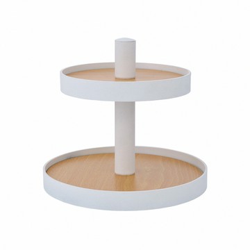 【H&R安室家】雙層木紋飾品小物收納盤 收納架 BM03白色