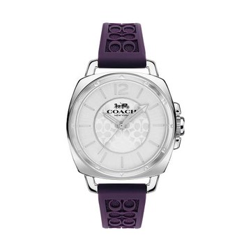 【COACH】經典LOGO浮雕矽膠手錶-深紫