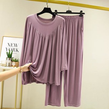 睡衣女套裝莫代爾薄款秋季加肥加大長袖長褲兩件套夏天新款家居服