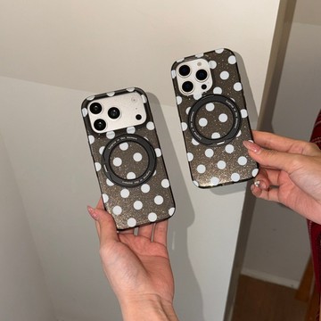 透黑閃粉大波點手機殼適用蘋果18PROMAX簡約直接殼iPhone17/16PRO