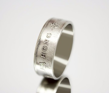 香港硬幣戒指 1 美元 1980 年香港硬幣戒指男士硬幣戒指