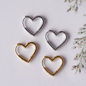 療癒心靈的耳環 醫療級不鏽鋼・愛心圈圈耳環 銀色/金色