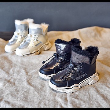 冬季童鞋新款男童休閑高幫保暖棉鞋女童韓版時尚雪地靴防滑靴