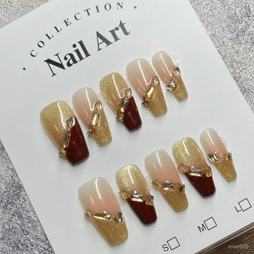 ➕大簡美甲💅新款顯白貓眼美甲手工穿戴甲灰棕色蝴蝶僊女貓眼爆閃輕奢假指甲片長款穿戴甲 RNKU