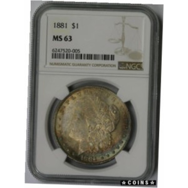 アンティークコイン 1881 Morgan Dollar Silver $1 MS 63 NGC Color