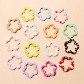 懶貓手作✨ 【5個裝】手繪花花彈簧扣糖果彩色烤漆diy手機鏈圓環扣頭鑰匙扣 DIY配件 手作材料
