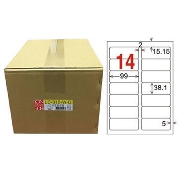 【龍德】LONGDER 三用電腦標籤 A4 14格 圓角 38.1*99mm 白色1000張/箱 LD-816-W-B(適用雷射、噴墨、影印)