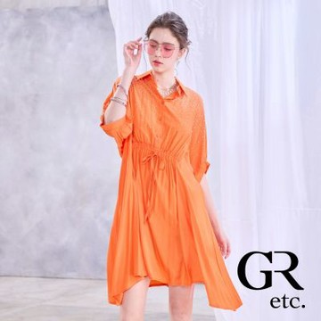 【GLORY21】網路獨賣款-etc.俏麗水鑽寬版造型襯衫領洋裝-橘色