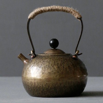 黃銅提梁壺茶壺提梁壺煮水壺煮茶壺家用日式簡約茶道銅藝小號